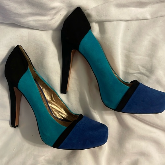 BCBGeneration Blue/Teal/Black colorblock platform heels size 10B/40 - Picture 11 of 11